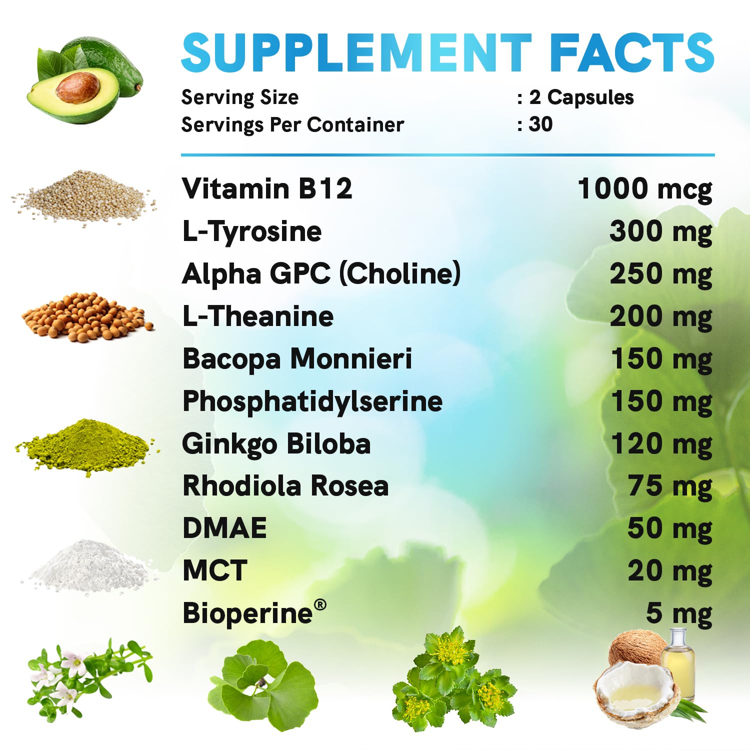 12-in-1 Nootropic Brain Supplement Anhydrous: Ginkgo Biloba for Brain Support, Memory and Focus - B12, Alpha GPC, L Theanine and Choline Supplements with Bioperine non Caffeinated 1321mg (120ct) MEDCHOICE buy australia supplements