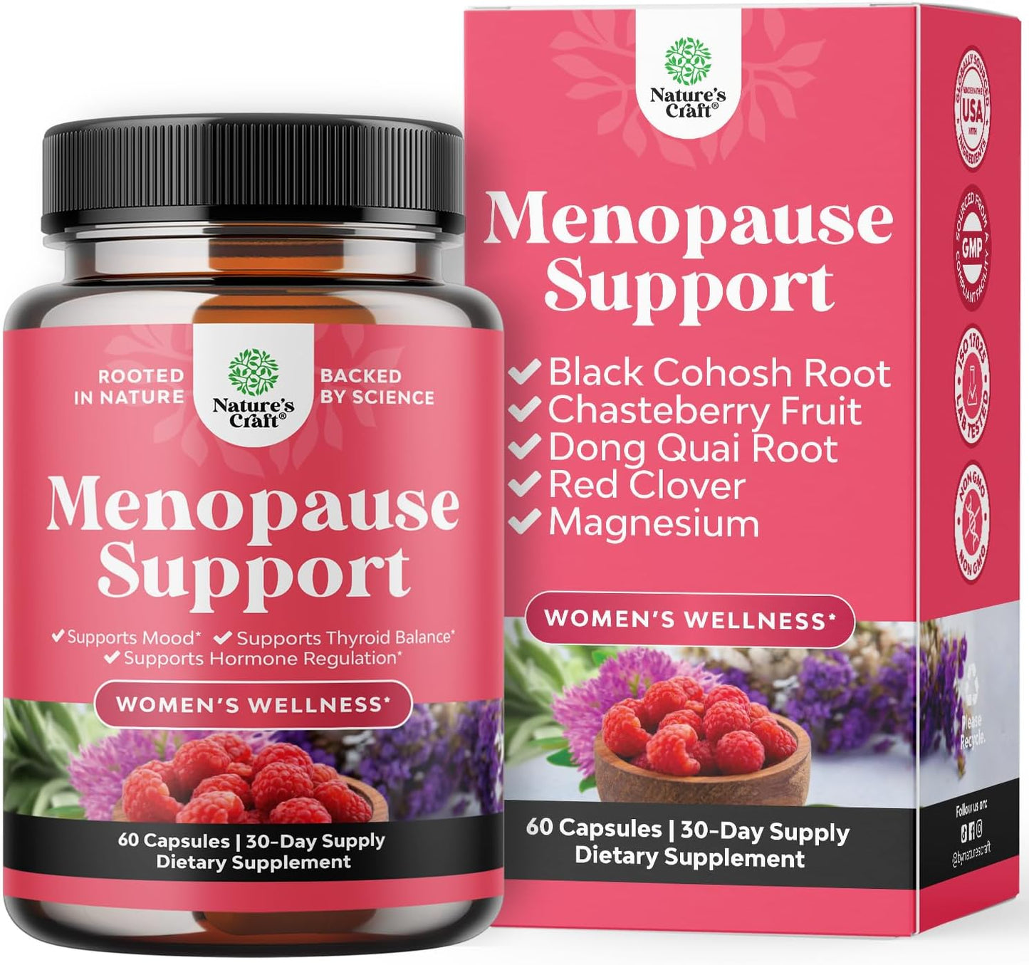 Natures Craft Complete Herbal Menopause Supplement for Women - Female Hormone Balance Capsules for Night Sweats Hot Flashes & Mood Swings with Dong Quai, Chaste Berry & Black Cohosh Root - 60 Count Gsupps Australia