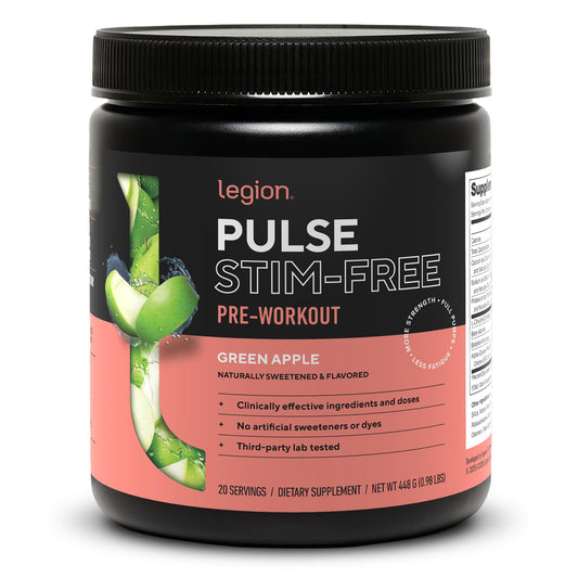 LEGION Pulse Pre Workout Supplement - All Natural Nitric Oxide Preworkout Drink to Boost Energy, Creatine Free, Naturally Sweetened, Beta Alanine, Citrulline, Alpha GPC (Caffeine Free Blue Razz)