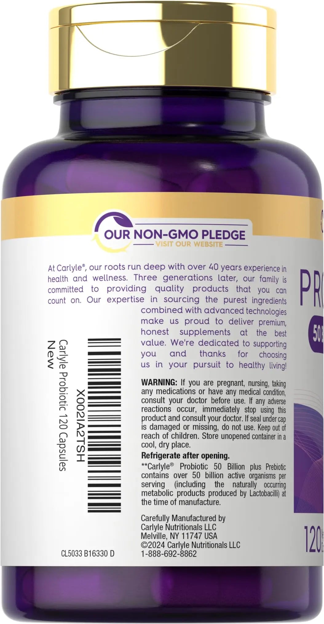 Carlyle Probiotics with Prebiotics | 120 Capsules | 50 Billion Active Organisms | Non-GMO & Gluten Free Supplement Carlyle