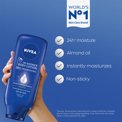 NIVEA Nourishing In Shower Lotion, 24-Hour Body Moisturizer, 13.5 FL OZ NIVEA