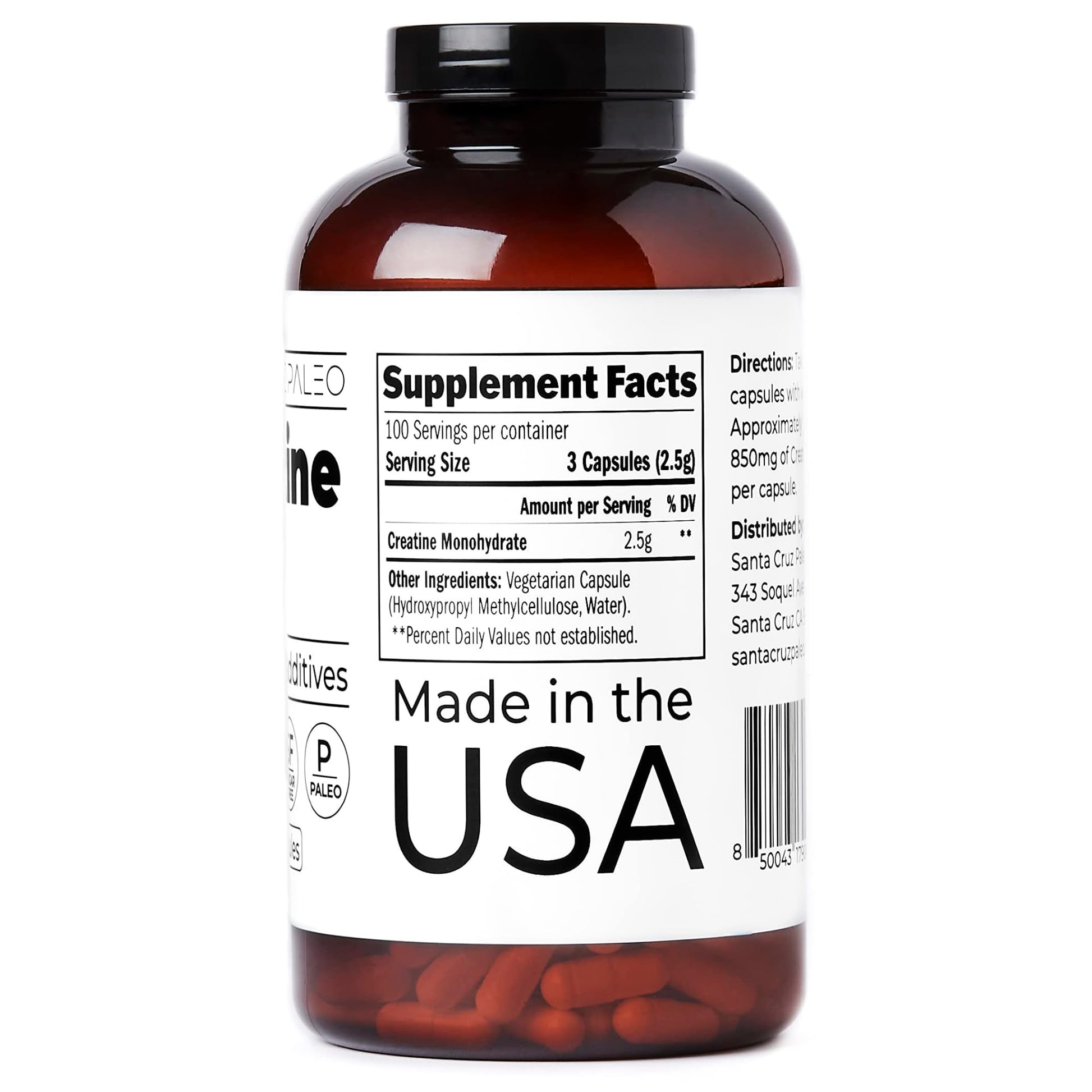 Santa Cruz Paleo Creatine Capsules, Supports Muscle Growth & Energy, Gluten Free, Keto, Sugar Free, Paleo, No Fillers or Additives, Creatine Monohydrate Pills, Santa Cruz Paleo buy australia supplements