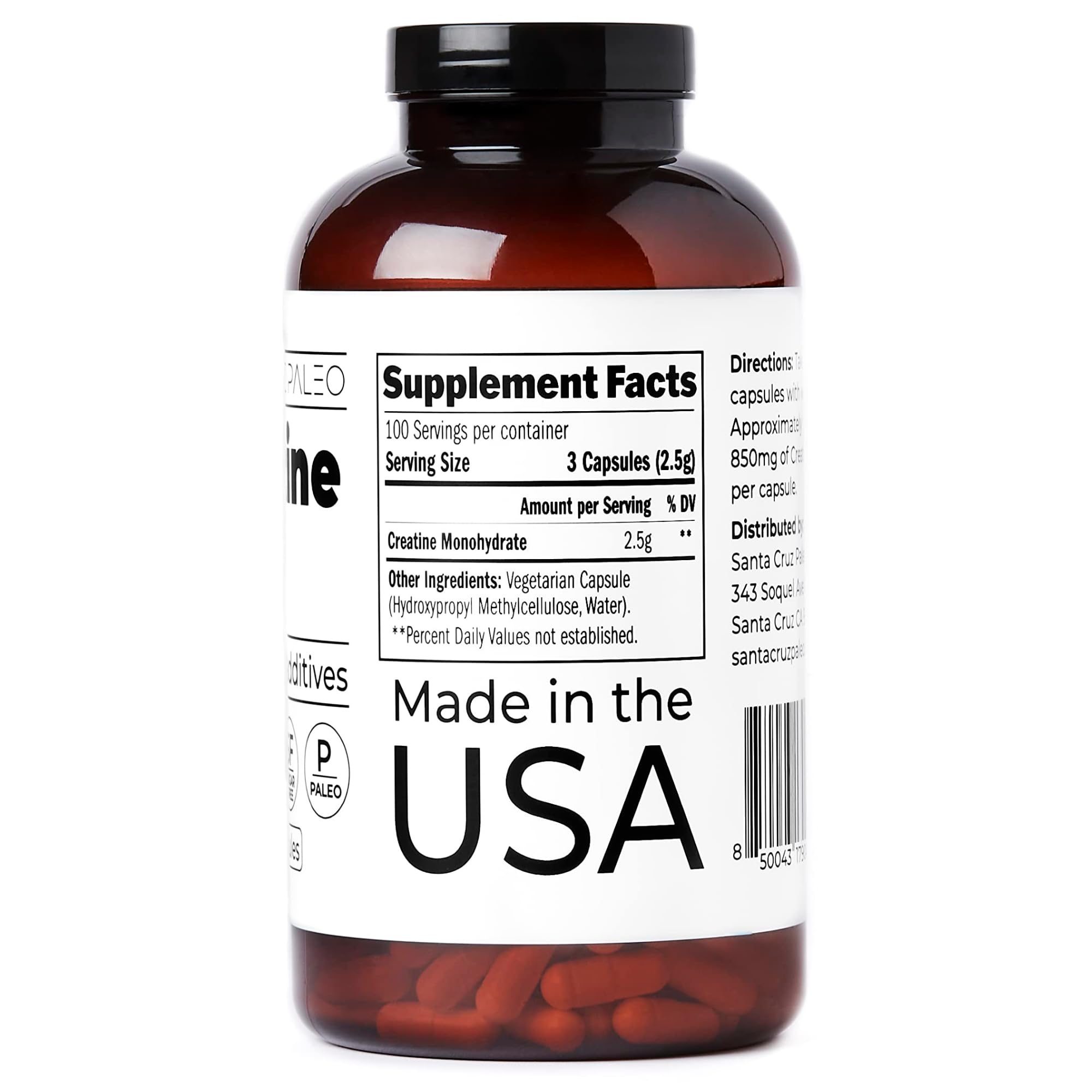 Santa Cruz Paleo Creatine Capsules, Supports Muscle Growth & Energy, Gluten Free, Keto, Sugar Free, Paleo, No Fillers or Additives, Creatine Monohydrate Pills, Santa Cruz Paleo buy australia supplements