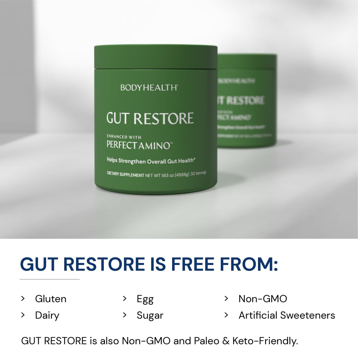 BodyHealth Gut Restore with PerfectAmino, ImmunoLin, and Humic Acid - Gut Health Supplement for Digestive and Immune Support - Unflavored - 30 Servings BodyHealth