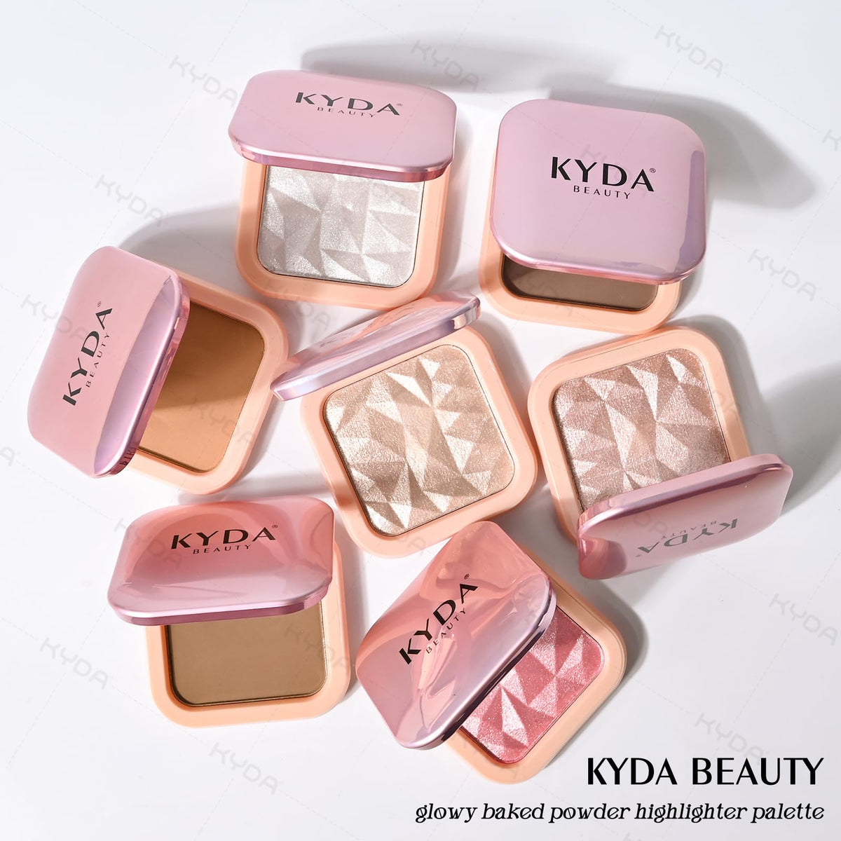 KYDA Face Highlighter Palette, High Glossy Face Illuminator Palette, Natural Glow Finish, Pearl Shimmer Smooth Baked Powder, Lasting Sparkling Champagne Highlighter Makeup-SUN GLOW KYDA
