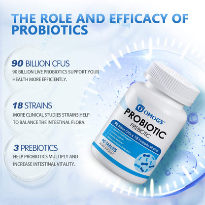 OMOGS Probiotics 90 Billion CFUs 18 Strains, with 3 Organic Prebiotics & Vitamin C, Nutritional Supplement for Women, Men & Kids, Support Metabolism OMOGS