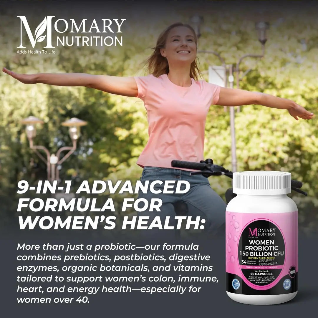 9-in-1 Bio Cultures Complex for Women – 150 Billion CFU Probiotics with 34 Diverse Strains, Organic Prebiotics, Postbiotics, Digestive Enzymes & Biotin – Supports Digestive Balance & Gut Microbiome MOMARY NUTRITION buy australia supplements