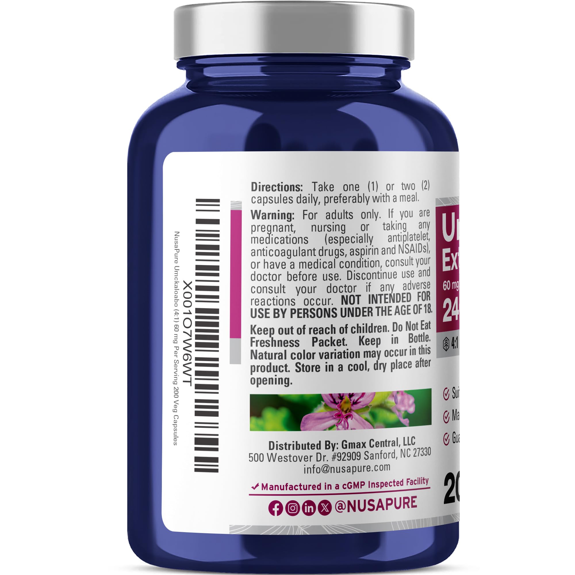 NusaPure Umckaloabo 4:1 Extract, 60 mg Equivalent to 240 mg Veggie Caps 200 Count (Non-GMO, Vegan) NusaPure buy australia supplements