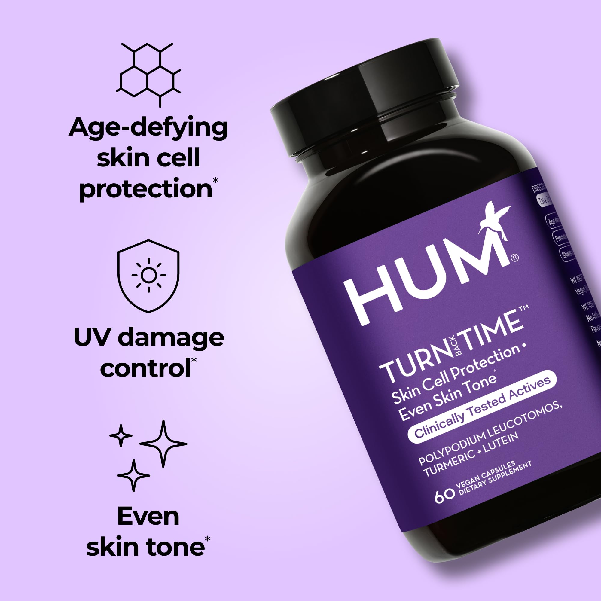 HUM Turn Back Time Turmeric Supplement for Youthful Looking Skin Support with Green Tea Extract, Lutein & Polyphenols, Skin Care Aging & Collagen Support Capsules for Even Tone, 60 Vegan Capsules HUM buy australia supplements