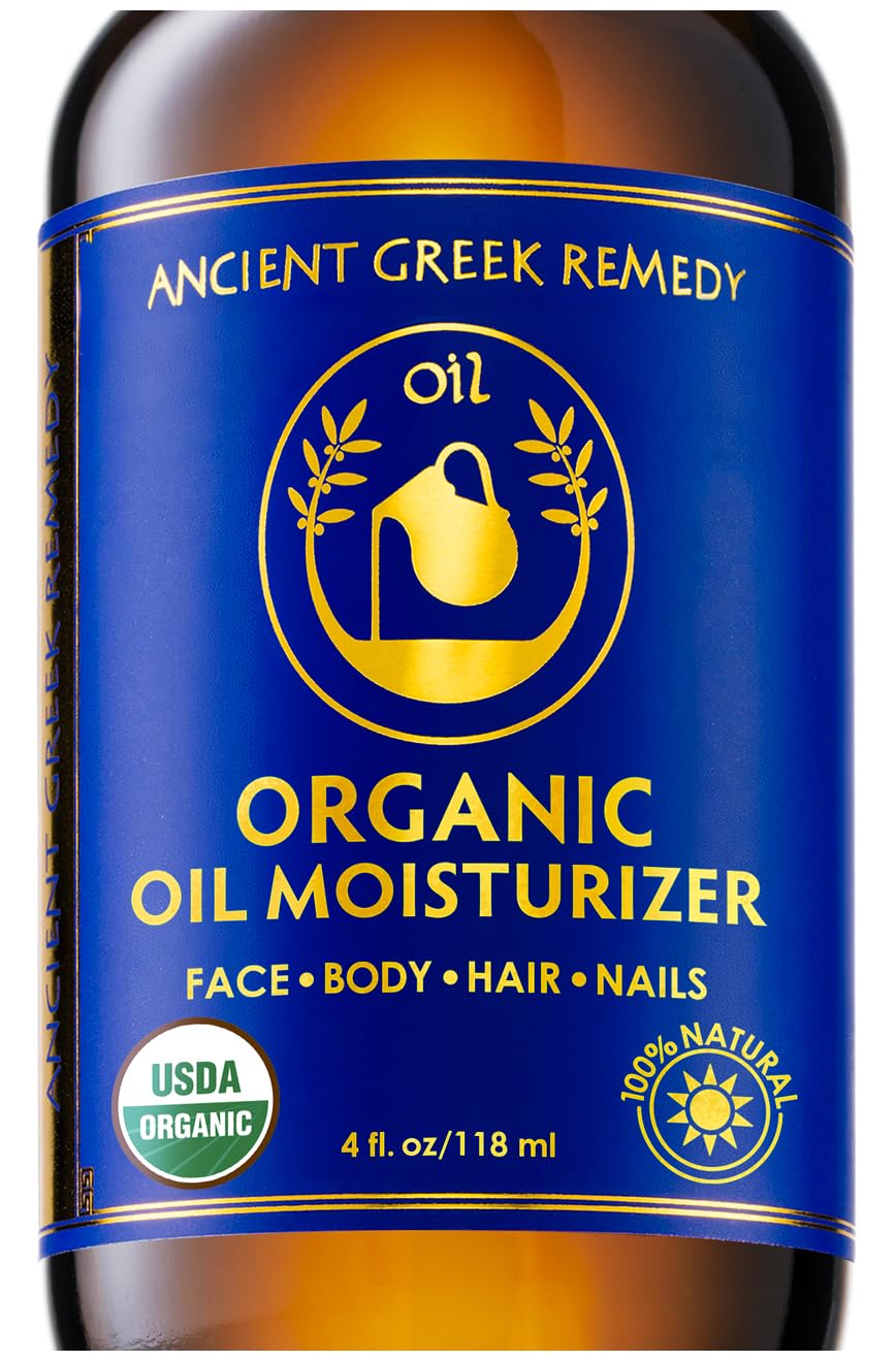 Organic Body Oil Dry Skin - After Shower Natural Face Oil & Body Moisturizer with Cold Pressed Almond, Olive, Jojoba, Rosehip, Vitamin E & Lavender oils. Facial Skin Care for Women & Men, Scented 4oz Ancient Greek Remedy
