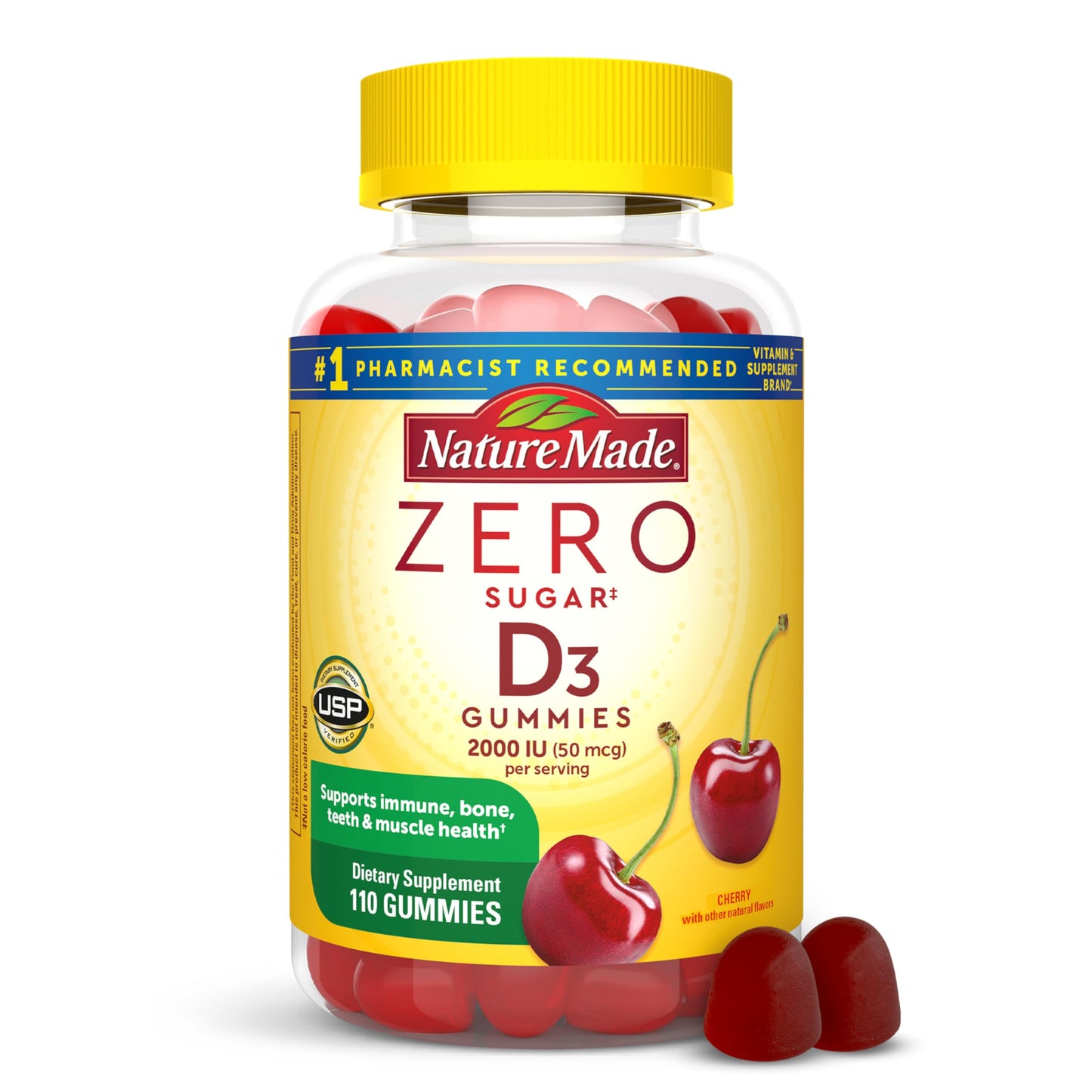 Nature Made Zero Sugar Vitamin D3 Gummies 2000 IU (50 mcg) Per Serving, Bone & Immune Support, Aspartame Free Nature Made