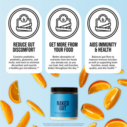 NAKED Gut - Daily Gut Health Supplement - Natural Gut Health Powder for Gut Cleanse, Digestive Support, GMO-Free, Soy-Free, Gluten-Free, NAKED