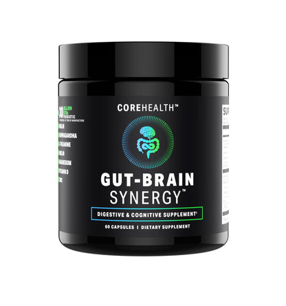 Gut-Brain Synergy Probiotic & Nootropic – 30Billion CFU Psychobiotic + Prebiotic with Ashwagandha, L-Theanine & Zinc for Gut Health, Mood Support, Stress Relief, Bloating Relief & Brain Focus & Memory COREHEALTH