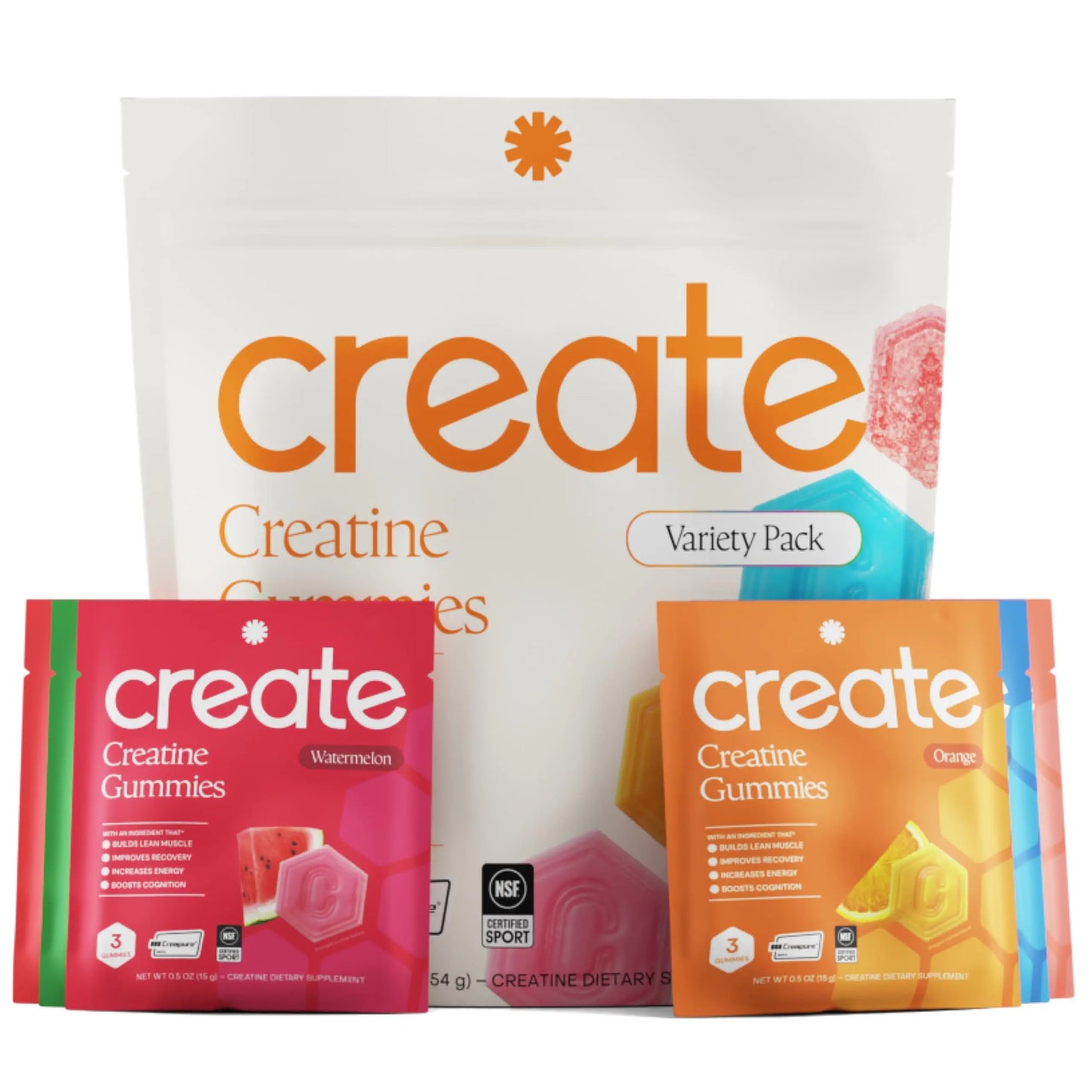Create Creatine Gummies for Men & Women – NSF Certified, Made with Creapure Creatine Monohydrate, Great Tasting, Anti-Melting Formula, 30ct Standup Pouch, 90 Gummies (Variety Pack) Create