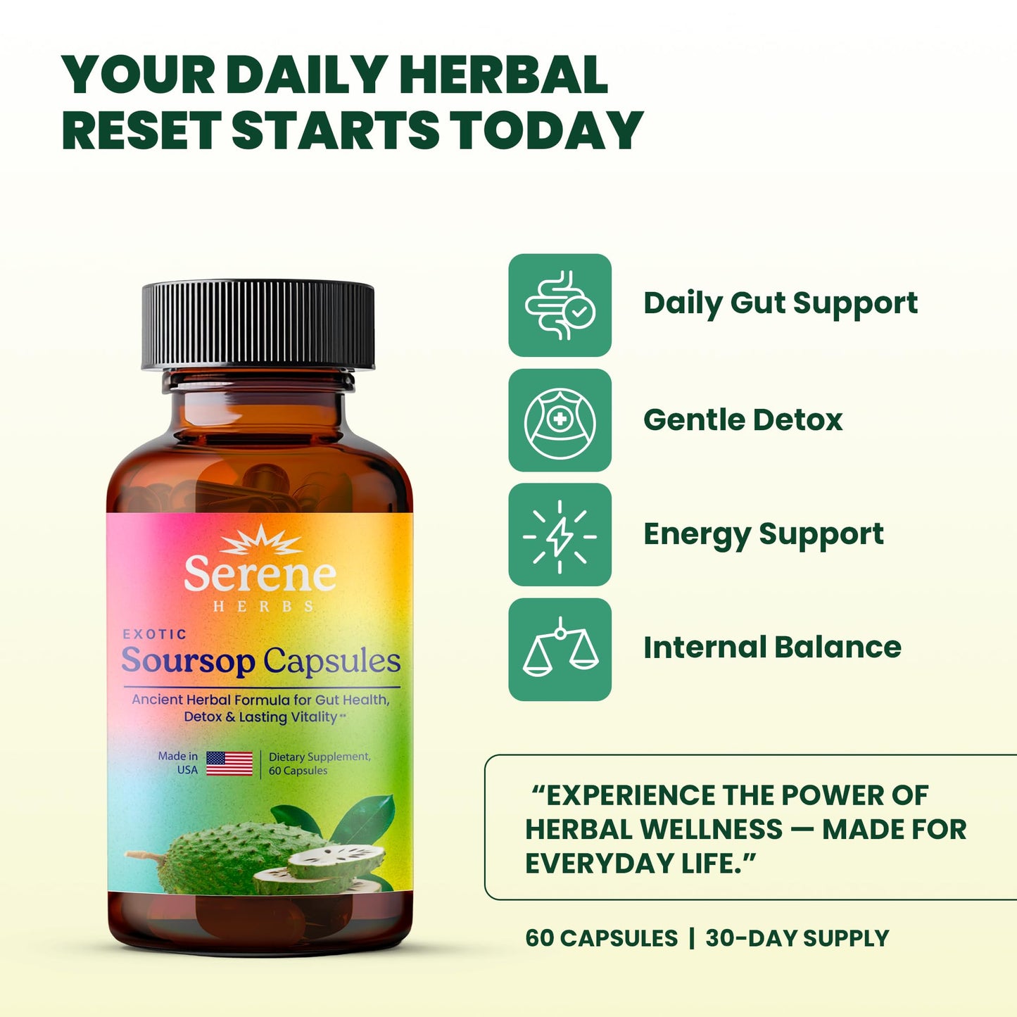 Serene Herbs Graviola Soursop Capsules Organic - Guanabana Extract Pills with Black Seed, Irish Moss & Moringa - 16 Herb Daily Supplements & Digestive Support - Vegan, Non-GMO (Pack of 1)