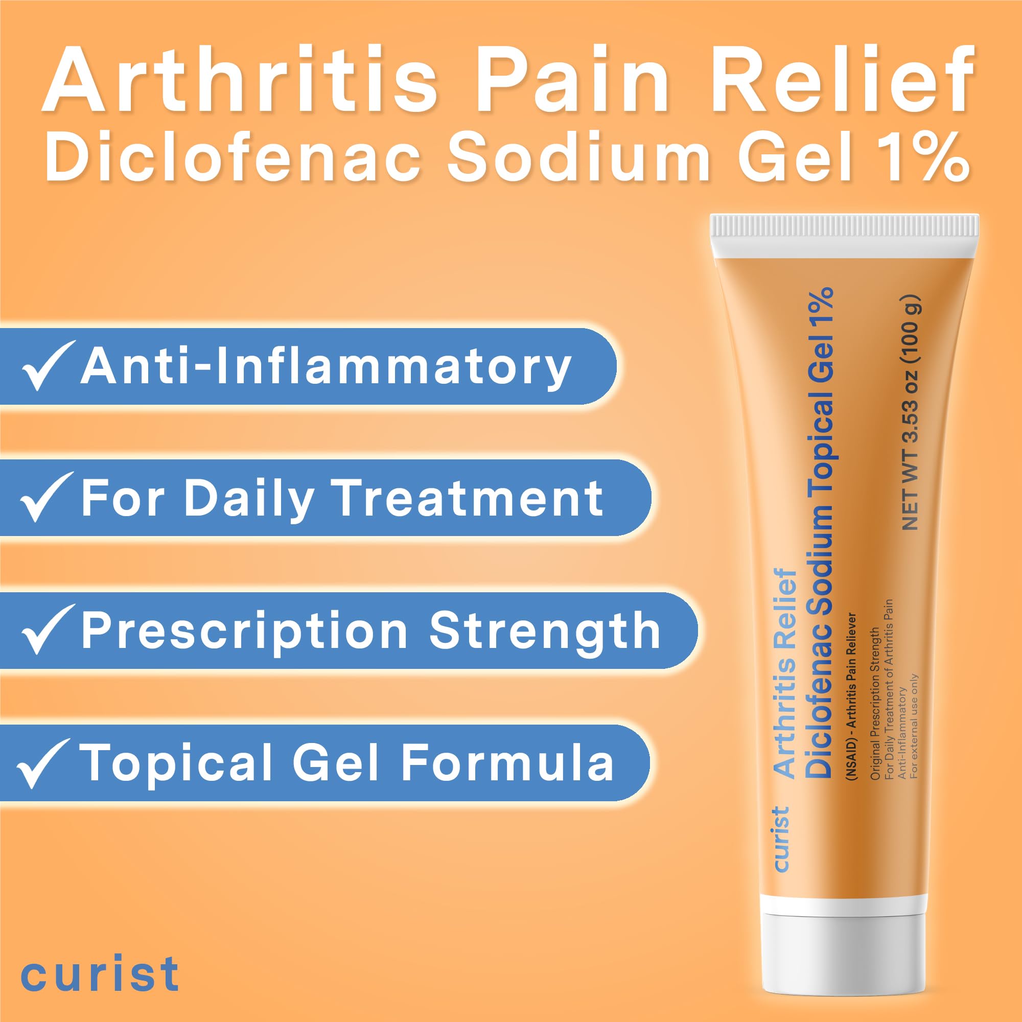 Curist Diclofenac Sodium Topical Gel 1 Percent 100g for Arthritis Pain - Joint Pain Relief for Hand Pain, Foot Pain, Knee Pain, Elbow Pain & Ankle Pain - 1% - 3.53oz Curist buy australia supplements