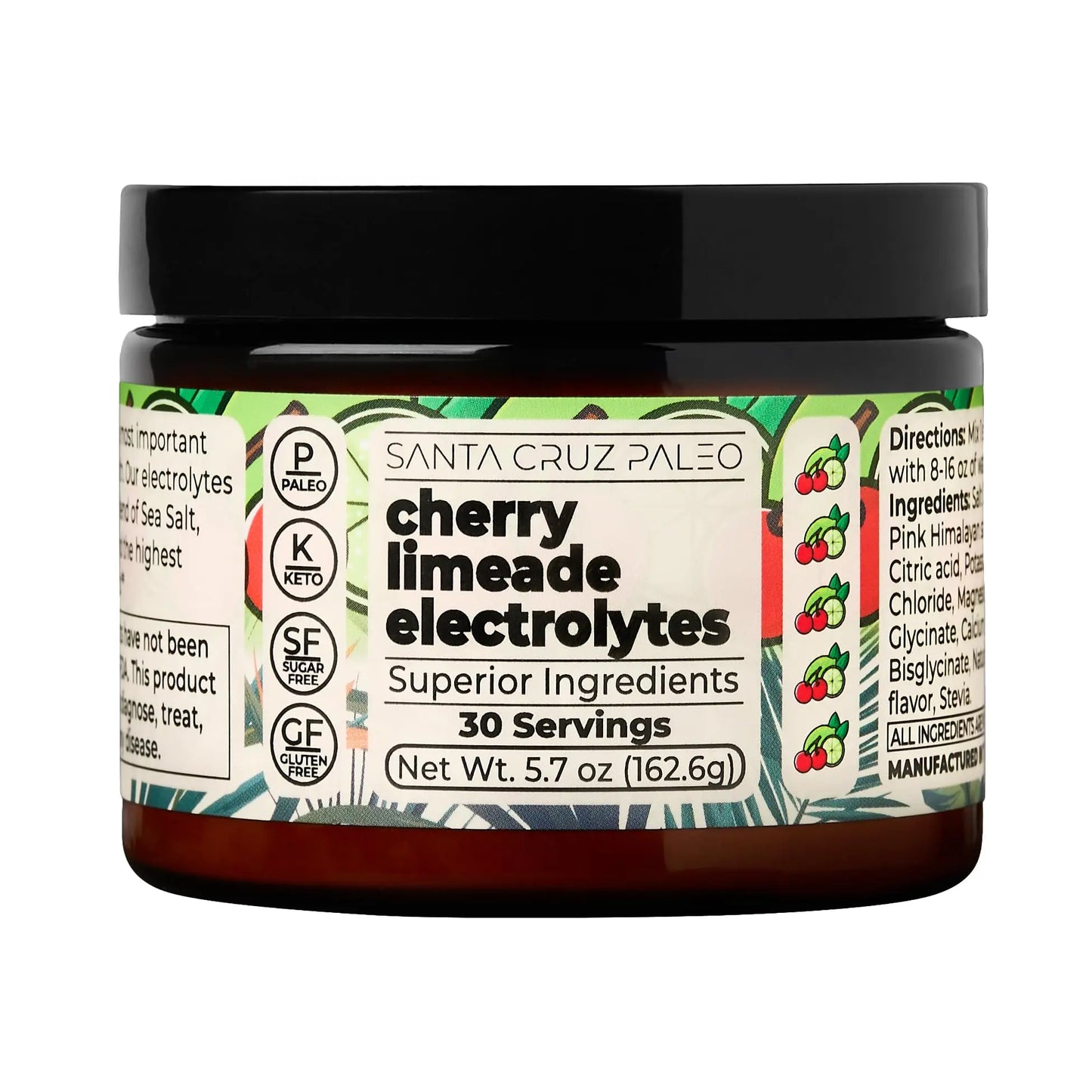 Santa Cruz Paleo Electrolyte Powder, Cherry Limeade, Sugar Free Hydration Drink Mix with Himalayan Pink Salt, Sea Salt, Magnesium Glycinate, Potassium Chloride Santa Cruz Paleo