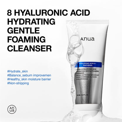 Anua Hydrating Gentle Foaming Cleanser, Hyaluronic Acid, Glycerin, Zinc, Panthenol, Korean Face Wash for Dry Skin ANUA