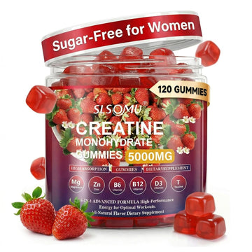 Slsomu Creatine Gummies for Women, 5000mg Pre-Workout Muscle Strength & Energy Support, 0 Sugar Creatine Gummy with L-Taurine, Zinc