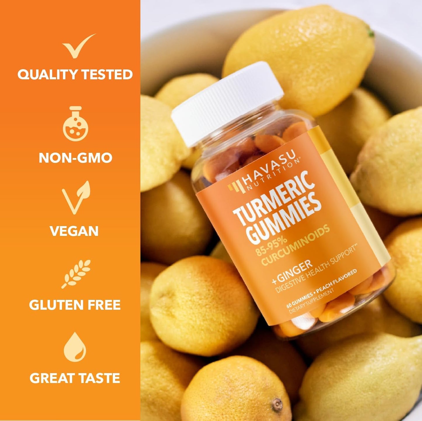 Turmeric Gummies, Peach, 60ct, Digestive & Immune Support for Wellness | Turmeric Gummies with Ginger Root Extract, Digestive Health & Immune Support for Overall Wellness, 1 Month Supply Gsupps Australia