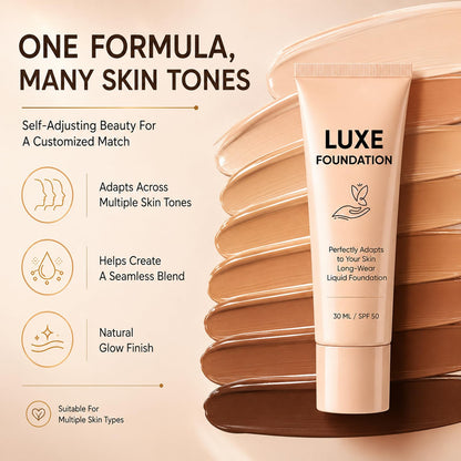 Luxe Foundation for Women, Color Changing Foundation, Hyaluronic Acid & Vitamin E, Creates Flawless Skin, Deep Hydration & Refines Pores for Natural Glow 30 ML LUXE FOUNDATION