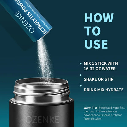 OZENKE Electrolytes Powder Packets, 30 Sticks Hydration Packets Sugar Free, Electrolyte Drink Mix Travel Electrolyte Packets OZENKE