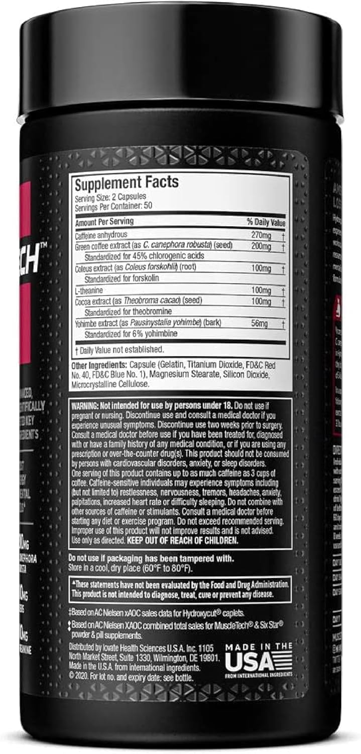Hydroxycut Hardcore Elite - 100 Rapid-Release Thermo Caps - Energy & Focus - for Men & Women - 50 Servings (Pack of 2) Hydroxycut