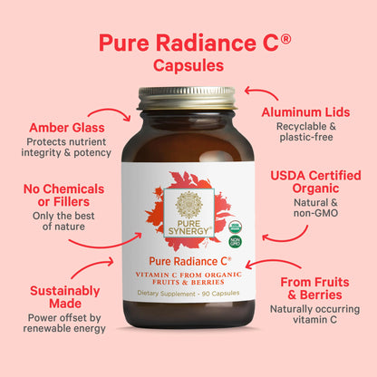 PURE SYNERGY Pure Radiance C | Organic Vitamin C Capsules | 100% Natural, Whole Food, Non-GMO Supplement with Organic Camu Camu PURE SYNERGY