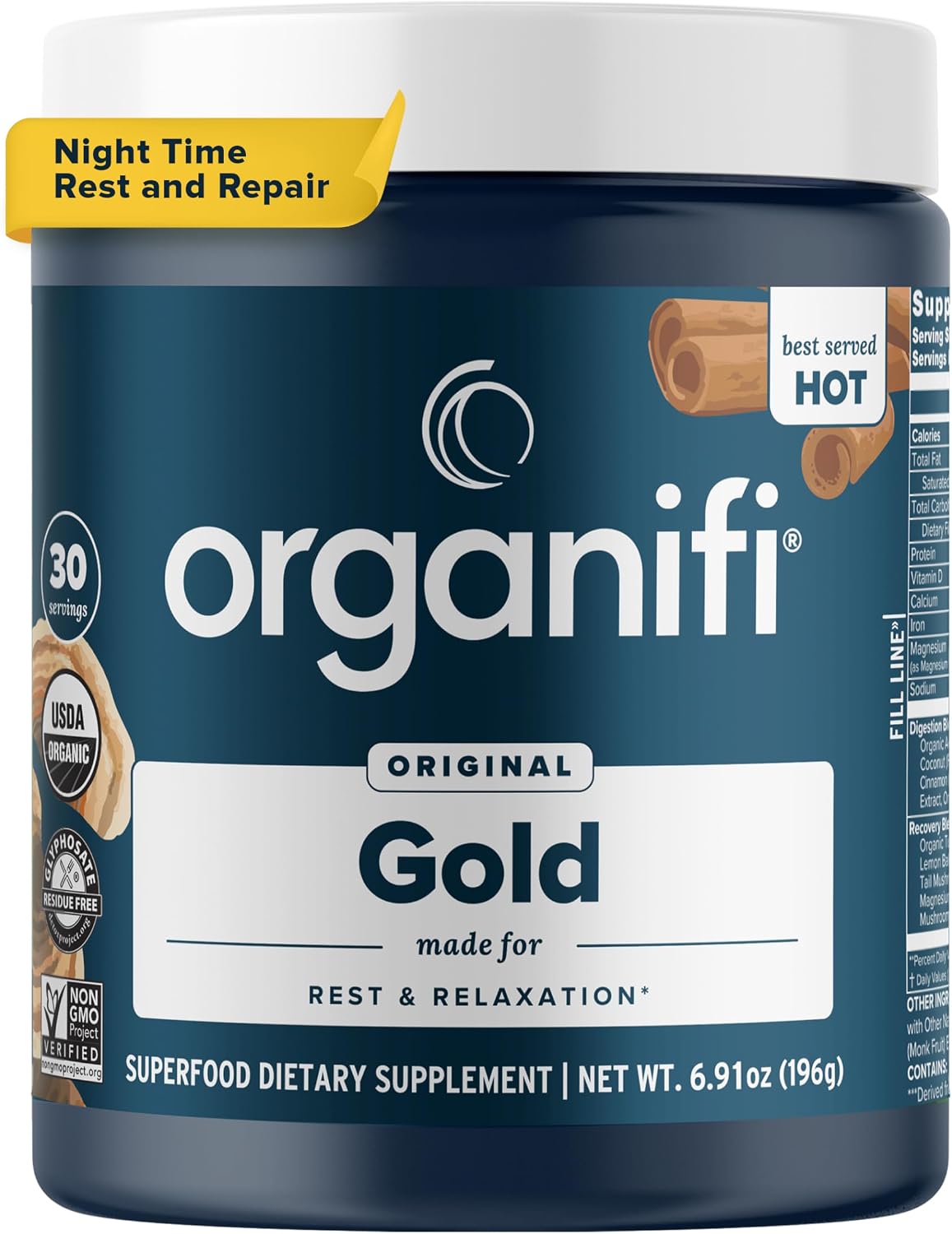 Organifi: Gold - Superfood Supplement Powder - 30 Servings - Stress Support, Better Rest, Relaxation and Promotes Restful Sleep - Turmeric and Reishi Infused Gsupps Australia