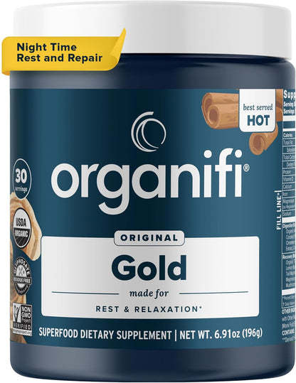 Organifi: Gold - Superfood Supplement Powder - 30 Servings - Stress Support, Better Rest, Relaxation and Promotes Restful Sleep - Turmeric and Reishi Infused Gsupps Australia