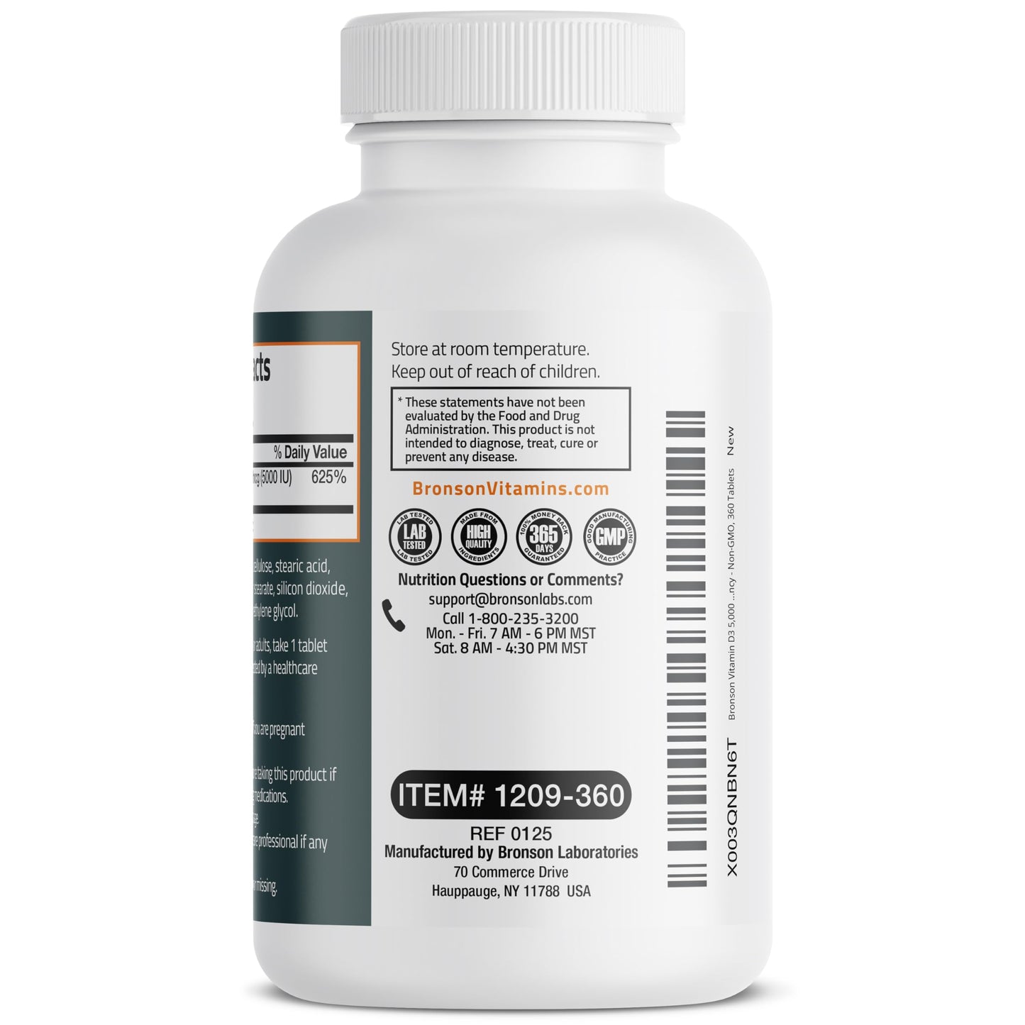 Bronson Vitamin D3 5000iu (125mcg) Healthy Muscle Function and Immune Support, Non-GMO, 360 Tablets Bronson