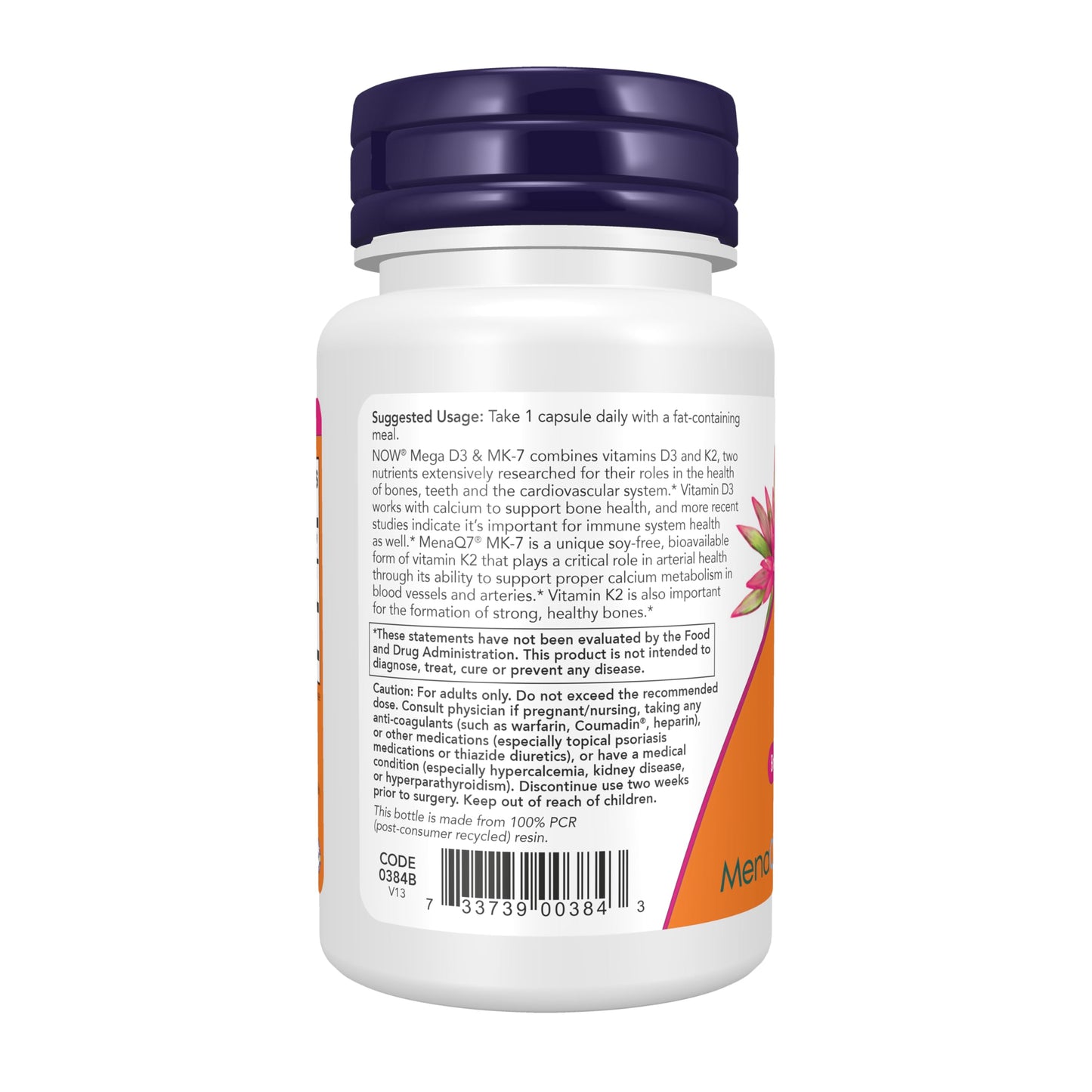 NOW Supplements, Mega D-3 & MK-7, 5000 IU / 180 mcg, Bone & Cardiovascular Support*, Vitamins K-3 & K-2, 120 Capsules Gsupps Australia