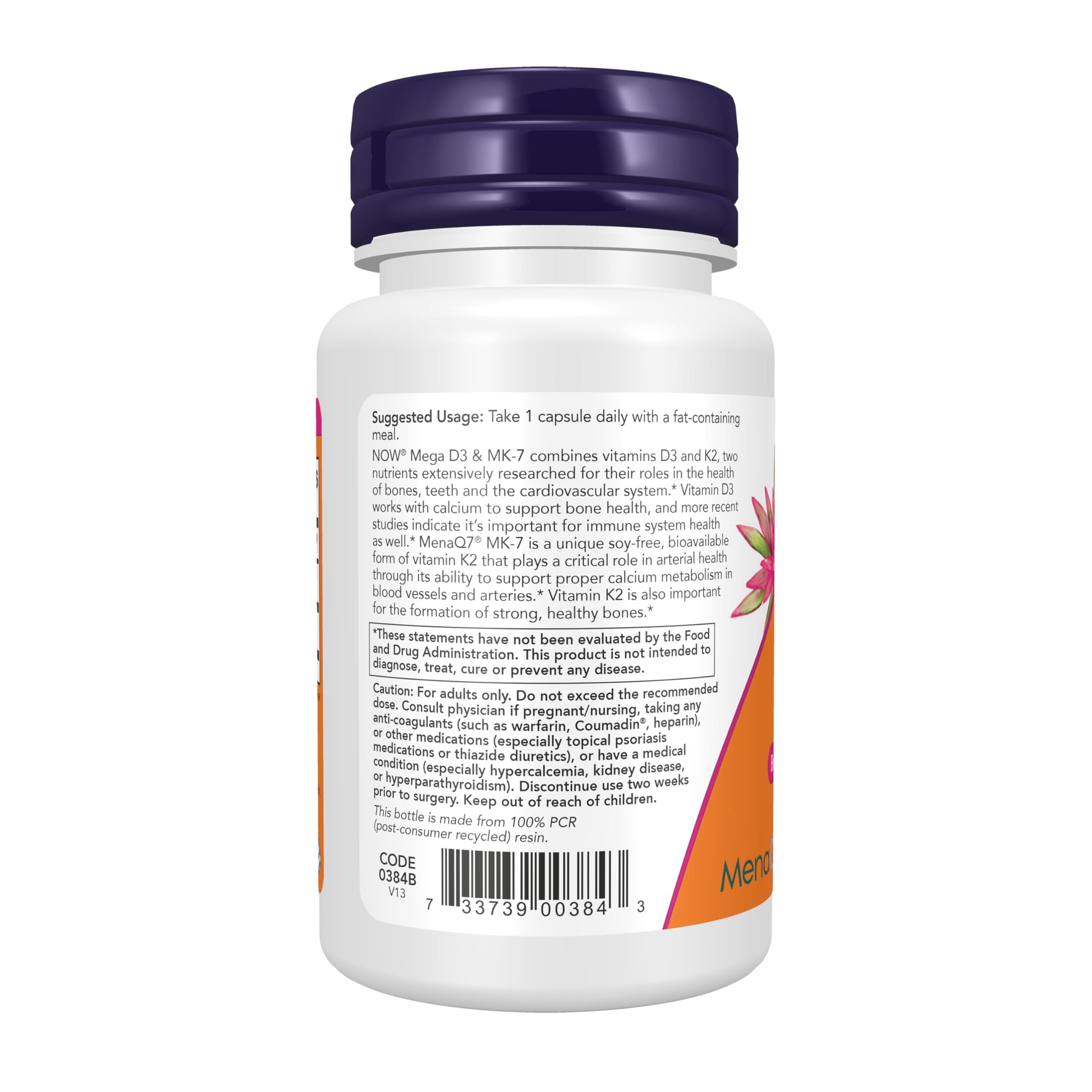 NOW Supplements, Mega D-3 & MK-7, 5000 IU / 180 mcg, Bone & Cardiovascular Support*, Vitamins K-3 & K-2, 120 Capsules Gsupps Australia