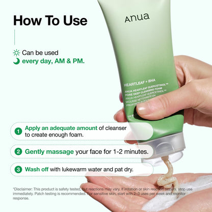 Anua Heartleaf Quercetinol Pore Deep Cleansing Foam, 5.07 fl.oz ANUA