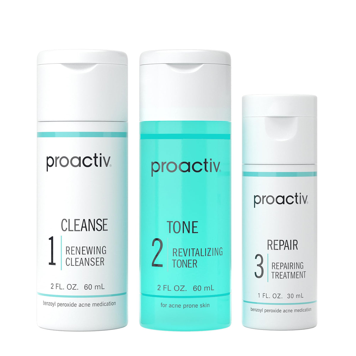 Proactiv 3 Step Acne Treatment - Benzoyl Peroxide Face Wash, Repairing Acne Spot Treatment for Face and Body, Exfoliating Toner - 30 Day Complete Acne Skin Care Kit Proactiv
