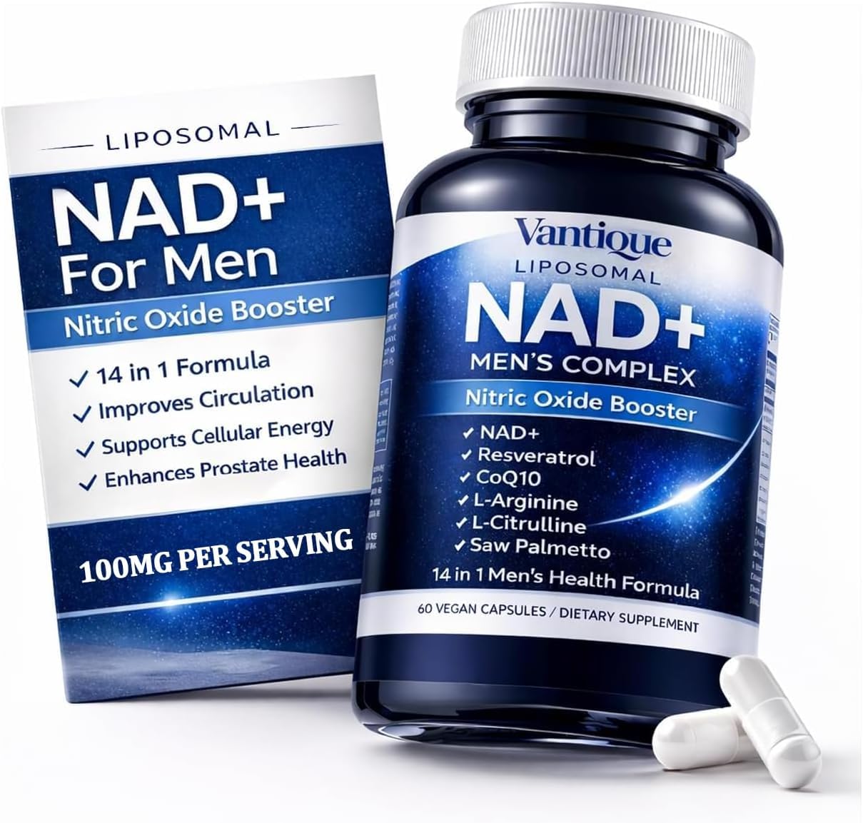 Aureph Vantique Men's NAD+ Supplement with Resveratrol, CoQ10, L-Citrulline & Lycopene - Nitric Oxide Support, Prostate Care, Anti-Aging, Stamina & Cellular Energy Boost 60 Capsules Aureph buy australia supplements