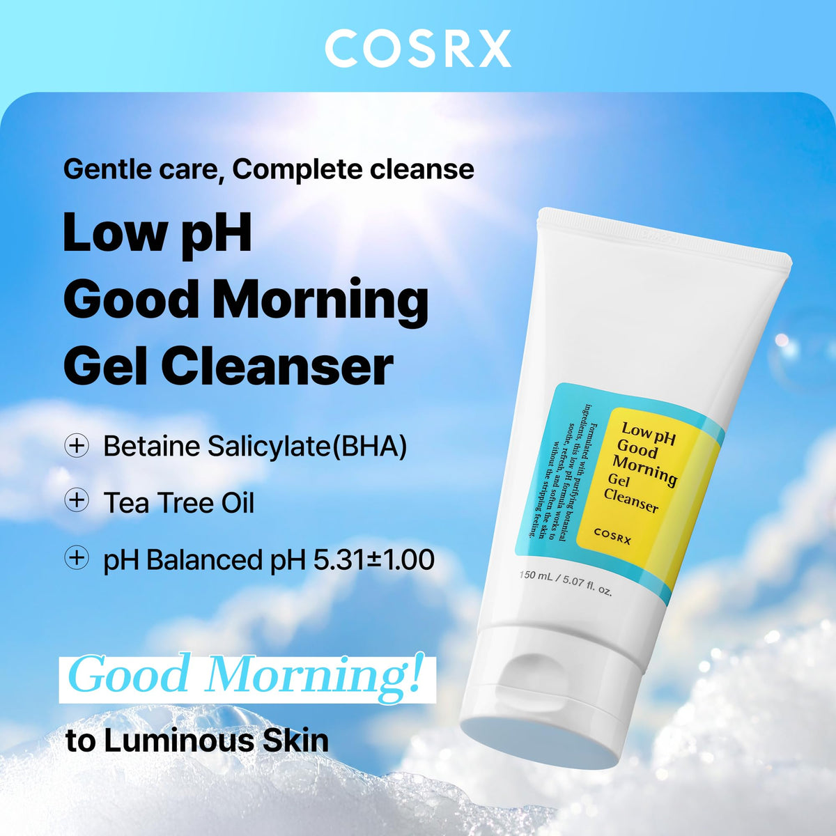 COSRX Low pH Good Morning Gel Face Cleanser, Gentle Face Wash, 5.07 fl oz COSRX