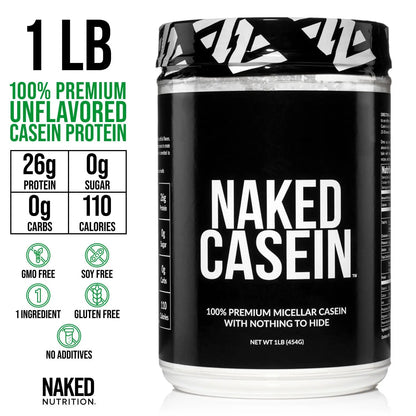 NAKED Casein - 1Lb Micellar Casein Protein - Bulk, Zero Carb, NSF Certified, GMO-Free, Gluten Free, Soy Free, Preservative Free - Stimulate Muscle Growth NAKED