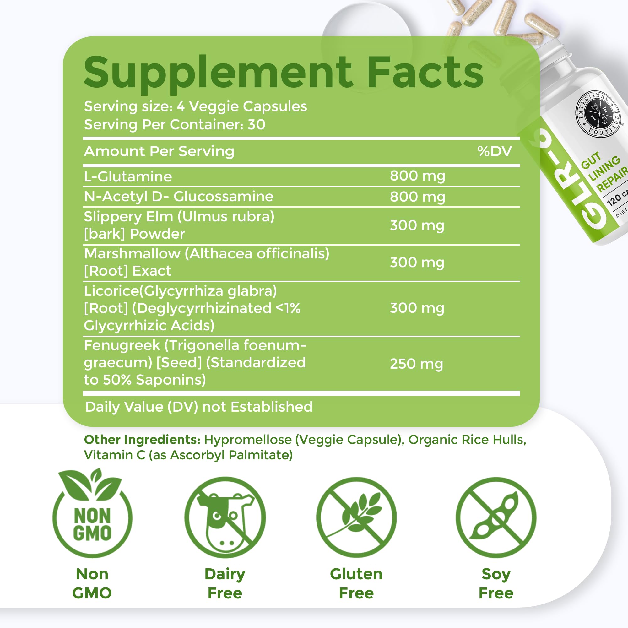 Intestinal Fortitude GLR-6 - Gut Lining Repair Supplement for Gut Health - Leaky Gut Repair with L-Glutamine, Slippery Elm, DGL Licorice Root, Marshmallow Root, Fenugreek Intestinal Fortitude buy australia supplements