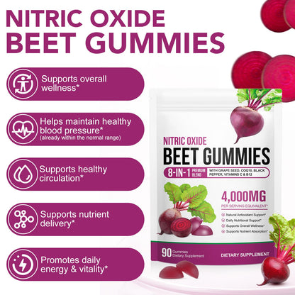 Beet Root Gummies Enriched with 200mg CoQ10 & Beet Root Extract for Blood Pressure, Heart Health Support, Energy Level Suport, Promoting Nitric Oxide chenyayun