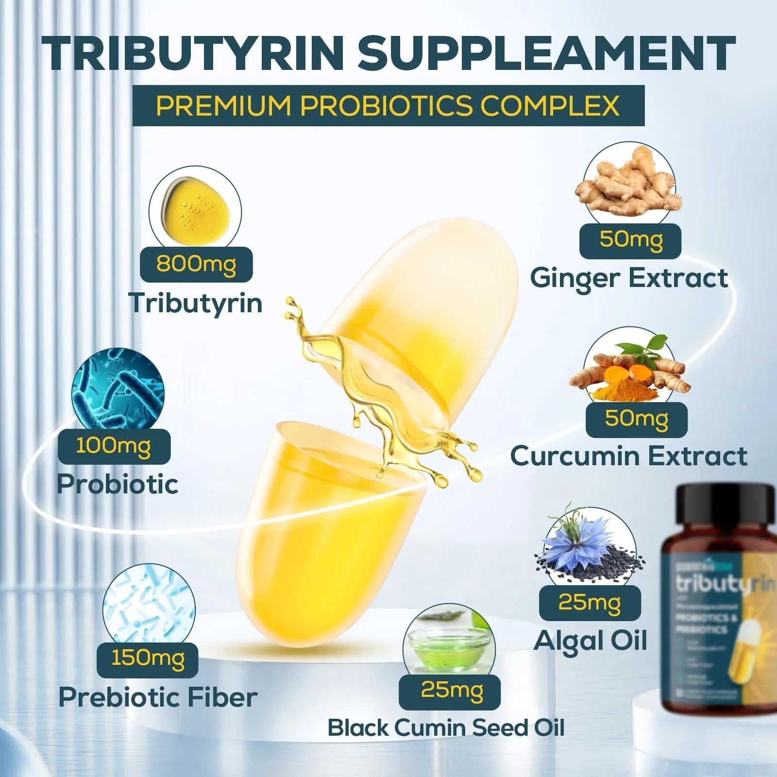 Tributyrin Supplement for Gut & Immune 800mg | High Bioavailability with Microencapsulated Probiotics & Prebiotics - Advanced Liquid-Filled Tributyrin Complex, Gluten Free, 90 Capsules Quorinthiumax buy australia supplements