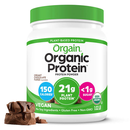 Orgain Organic Vegan Protein Powder, Creamy Chocolate Fudge - 21g Plant Protein, 7g Prebiotic Fiber, Low Net Carb, No Lactose Ingredients, No Added Sugar Orgain