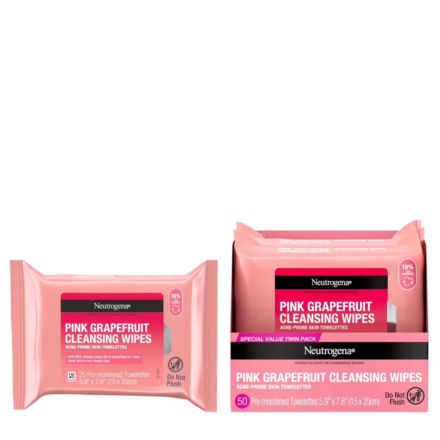 Neutrogena Makeup Remover Cleansing Towelettes, Pink Grapefruit, 25 Count, Twin Pack Neutrogena