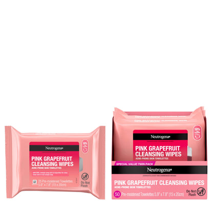 Neutrogena Makeup Remover Cleansing Towelettes, Pink Grapefruit, 25 Count, Twin Pack Neutrogena