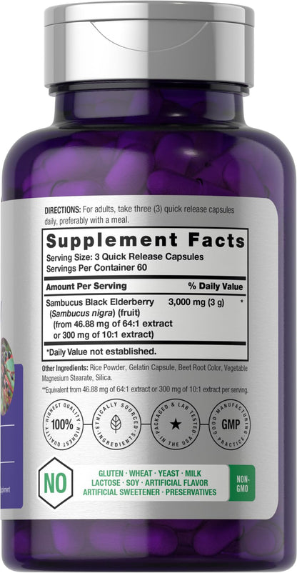 Horbäach Black Elderberry | 180 Count | Non-GMO, Gluten Free | Sambucus Extract Supplement Horbäach