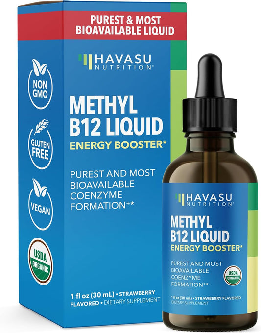 Organic Vitamin B12 Liquid Drops, Strawberry, Enhanced Energy, 1 Fl Oz | USDA Organic Vitamin B12 Liquid Drops, Highly Bioavailable Methylcobalamin for Nervous System Support, 30 Servings, Non-GMO Gsupps Australia