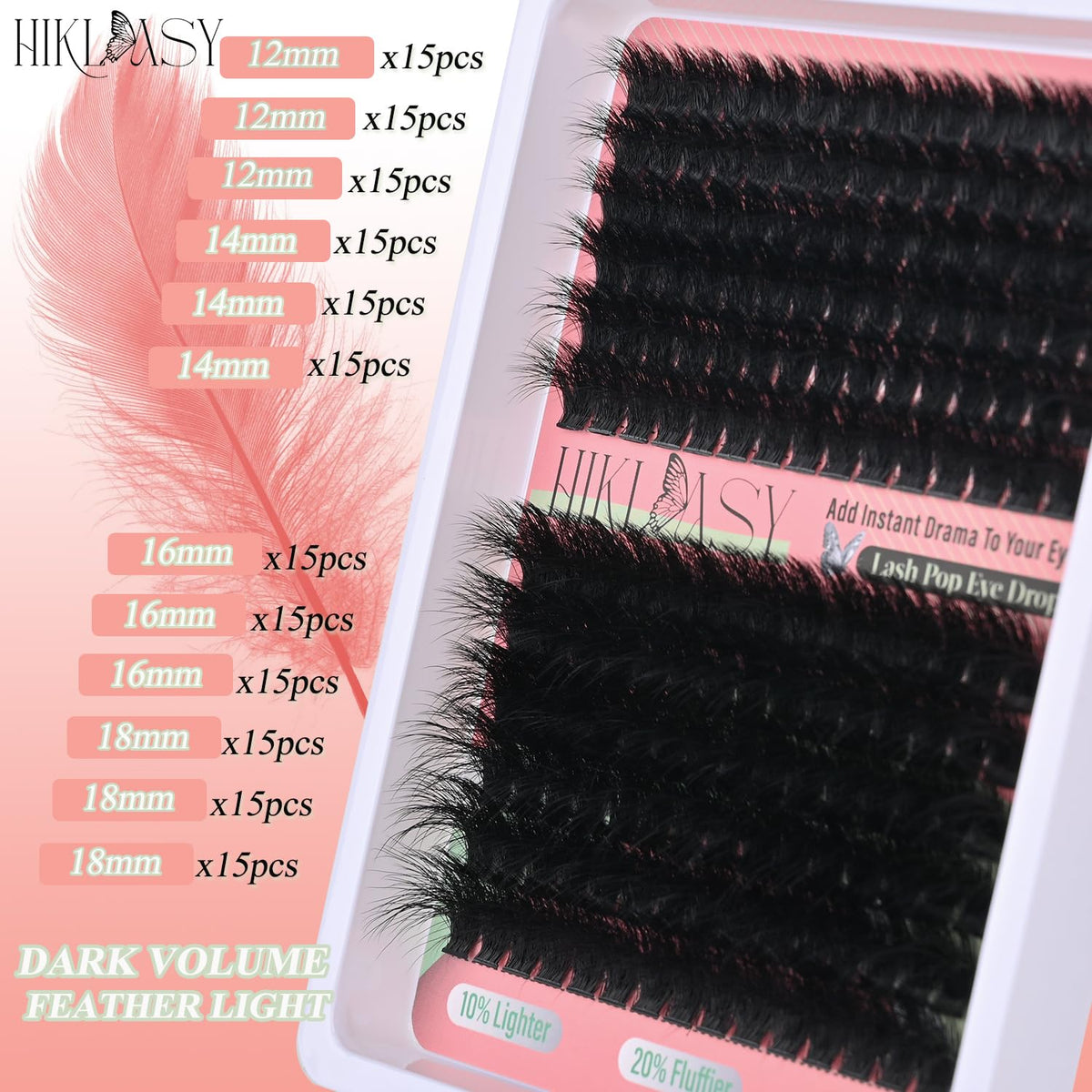 Lash Cluster 260D Full Volume Cluster Lashes Bold 12-18mm Mega Lash Clusters Supplies Wispy D Curve False Eyelashes Clusters Reusable DIY Salon Look Eye Lash Clusters Extension By Hiklasy HK HIKLASY