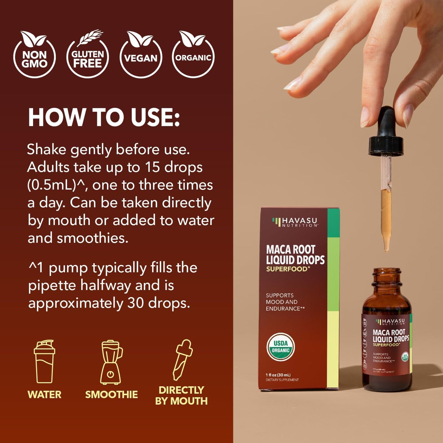Organic Maca Root Liquid, Unflavored, 1fl oz, Supports Hormone Balance | Organic Maca Root Liquid Drops, Mood, Energy in Women & Men, Lepidium Meyenii to Support Performance & Vitality, Non-GMO Gsupps Australia