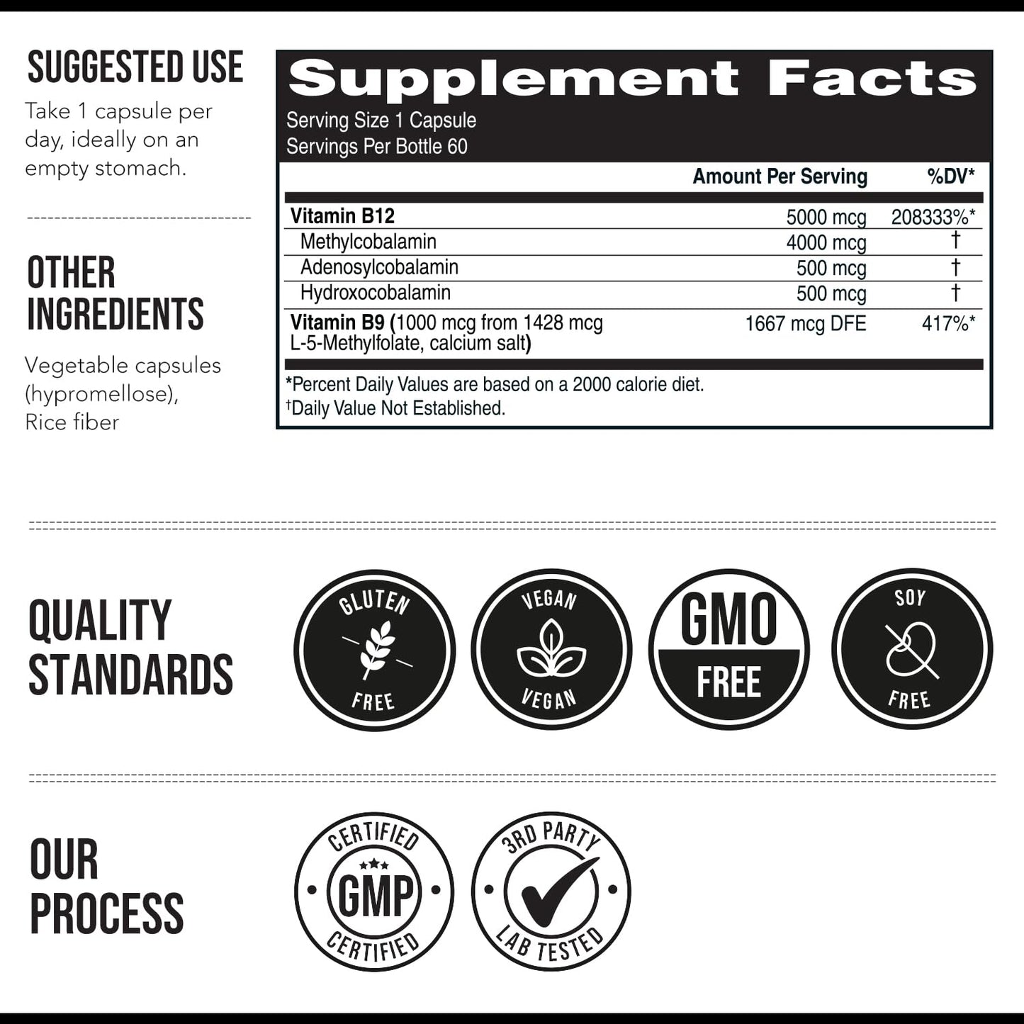 BioActive Vitamin B12 - 5000 mcg, Contains 3 BioActive Forms B12 Plus Methylfolate Cofactor - Methyl B12, Adenosyl B12 & Hydroxy B12 | Supports Energy Triquetra Health