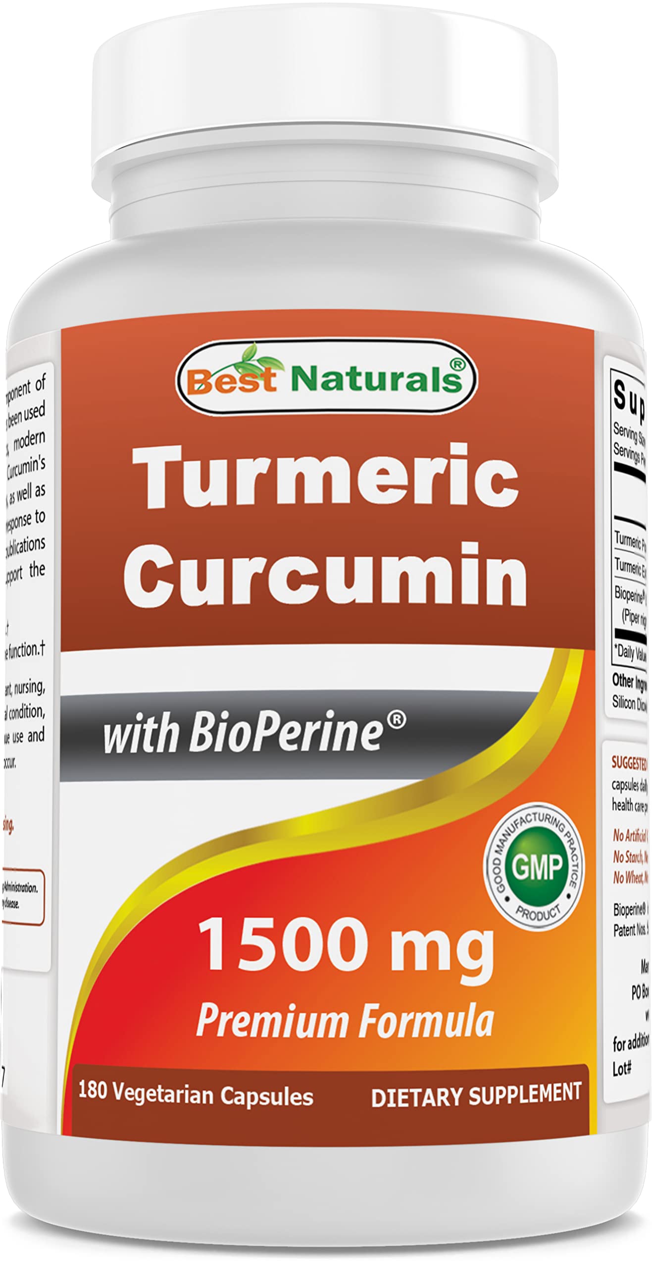 Best Naturals Turmeric Curcumin 1500mg/Serving with Bioperine - 180 Veggie Capsules Best Naturals